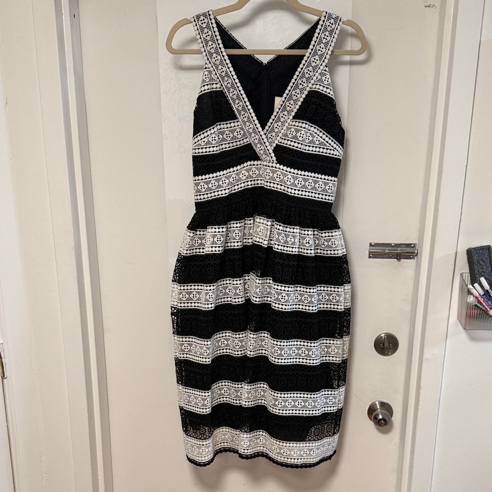 Kate Spade Black and White Patterned Midi Dress